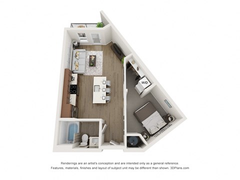 a stylized drawing of a 1 bedroom floor plan